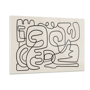 Cuadro sobre vidrio - Impresiones sobre Vidrio - Las líneas abstractas negras forman un patrón complejo sobre beige. - 120x80cm - El camino correcto - Decoración de pared moderna para salón y dormitorio ARTTOR