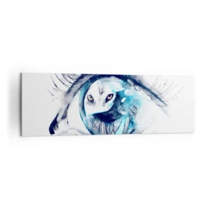 Cuadro sobre lienzo - Impresión de Imagen - Un ojo con la imagen de un búho en tonos de acuarela azul. - 160x50cm - Ojo con la naturaleza - Decoración de pared moderna para salón y dormitorio ARTTOR