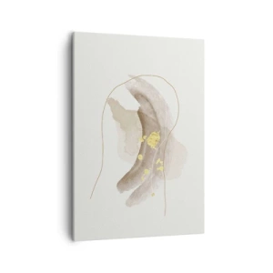 Cuadro sobre lienzo - Impresión de Imagen - Una composición abstracta en tonos beige y dorado. - 50x70cm - Encontrado en el espacio - Decoración de pared moderna para salón y dormitorio ARTTOR