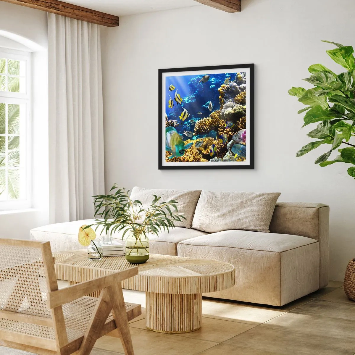 Póster en marco negro - Vacaciones submarinas - 50x50 cm