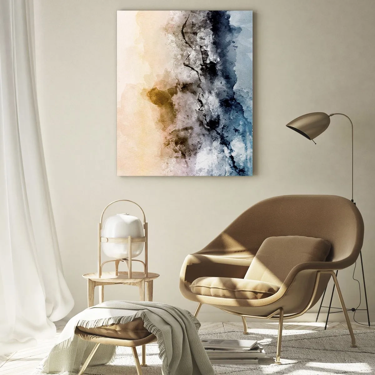 Cuadro sobre vidrio - Impresiones sobre Vidrio - Paisaje abstracto con niebla y colores sutiles. - 80x120cm - Hundido en una nube de niebla - Decoración de pared moderna para salón y dormitorio ARTTOR