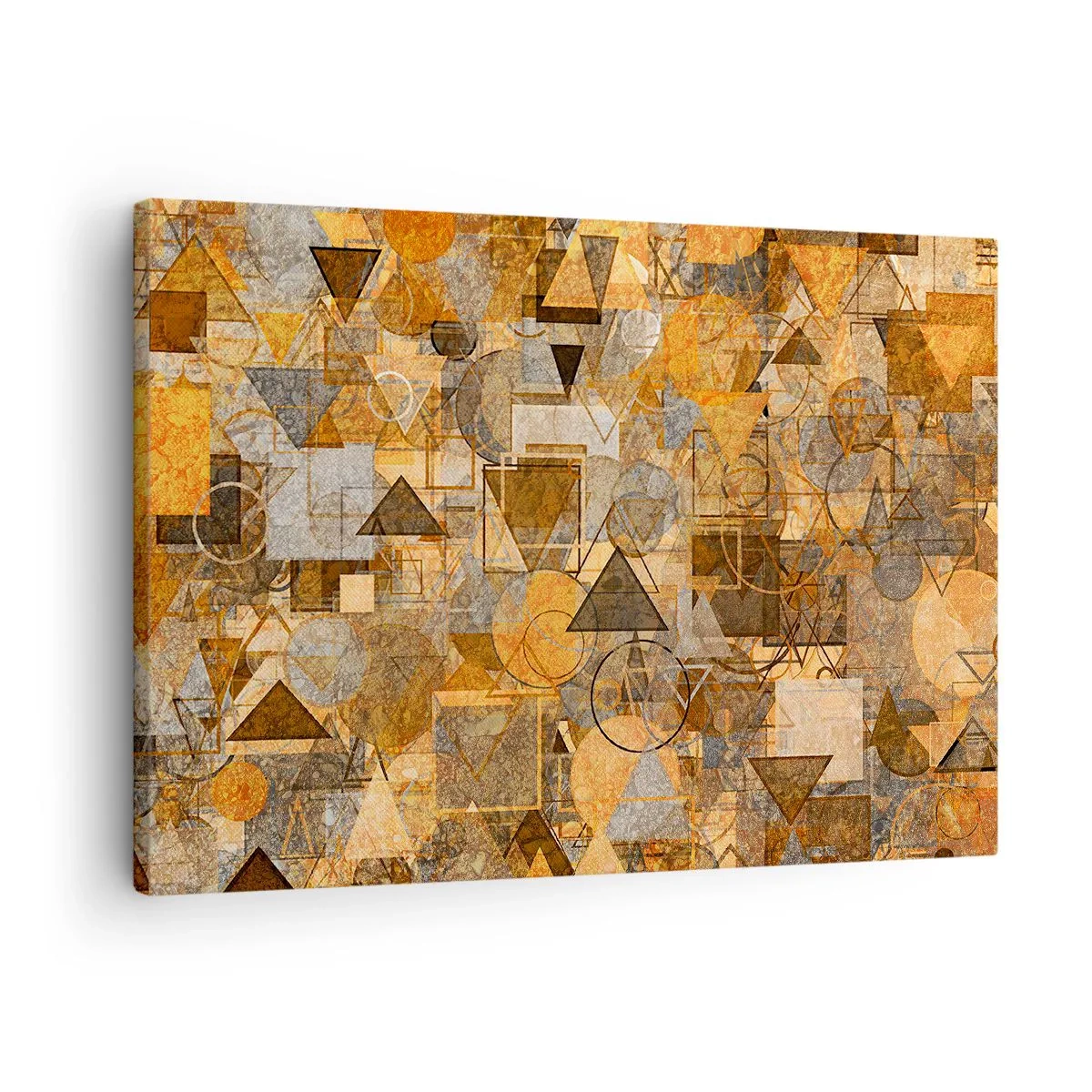 Cuadro sobre lienzo - Impresión de Imagen - Patrones geométricos abstractos en tonos dorados - 70x50cm - El mundo en formas - Decoración de pared moderna para salón y dormitorio ARTTOR