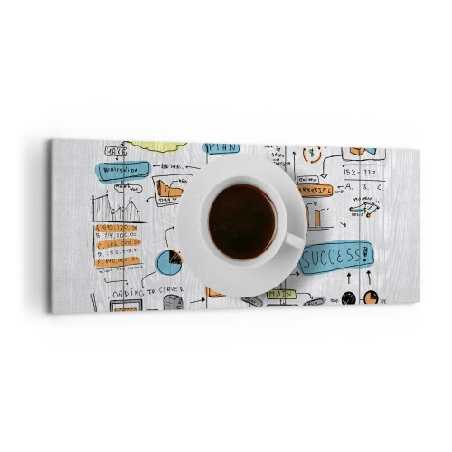 Cuadro sobre lienzo - Impresión de Imagen - Una taza de café sobre el fondo de un dibujo conceptual. - 120x50cm - Tiempo de descanso - Decoración de pared moderna para salón y dormitorio ARTTOR