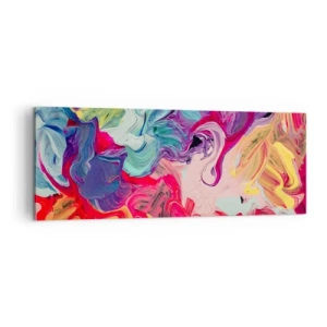 Cuadro sobre lienzo - Impresión de Imagen - Una composición abstracta con colores vibrantes y arremolinados y una estructura dinámica. - 140x50cm - El nacimiento de los colores - Decoración de pared moderna para salón y dormitorio ARTTOR
