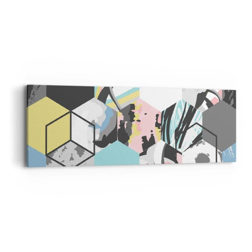 Cuadro sobre lienzo - Impresión de Imagen - Hexágonos y cubos en seis colores - 90x30 cm