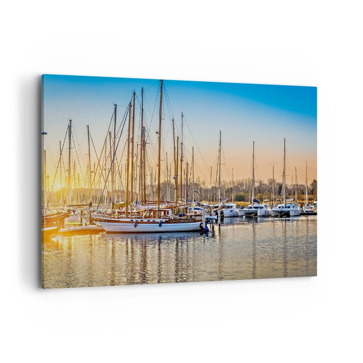 Cuadro sobre lienzo - Impresión de Imagen - Puesta de sol sobre un puerto deportivo lleno de veleros - 100x70cm - El viento debe dormir también - Decoración de pared moderna para salón y dormitorio ARTTOR