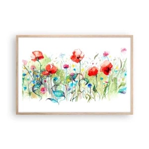 Póster en marco roble claro - Un prado en flor en mayo - 91x61 cm