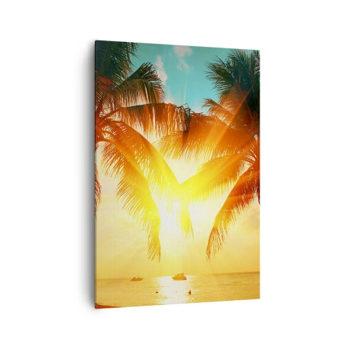 Cuadro sobre lienzo - Impresión de Imagen - Palmeras iluminadas por la cálida luz del sol poniente - 70x100cm - Pareja exótica - Decoración de pared moderna para salón y dormitorio ARTTOR