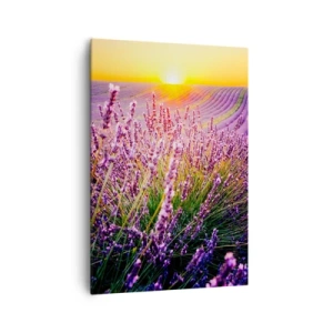 Cuadro sobre lienzo - Impresión de Imagen - Campo de lavanda al atardecer - 70x100cm - Pradera fragante - Decoración de pared moderna para salón y dormitorio ARTTOR