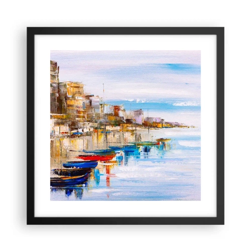 Póster en marco negro - Puerto urbano multicolor - 40x40 cm