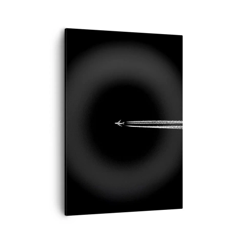 Cuadro sobre lienzo - Impresión de Imagen - Un avión a reacción con una estela de condensación visible sobre un fondo negro. - 50x70cm - En otra dimensión - Decoración de pared moderna para salón y dormitorio ARTTOR