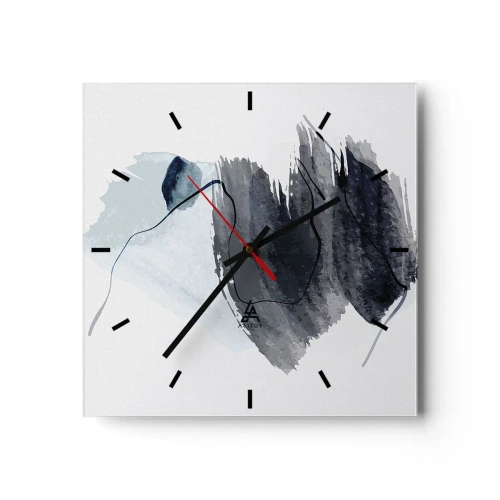 Reloj de pared - Reloj de vidrio - Composición abstracta en tonos grises y azules. - 30x30cm - Intensidad y movimiento - Decoración de pared moderna para salón y dormitorio ARTTOR