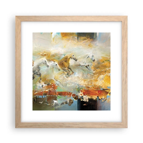 Póster en marco roble claro - Galopando a través de la luz - 30x30 cm
