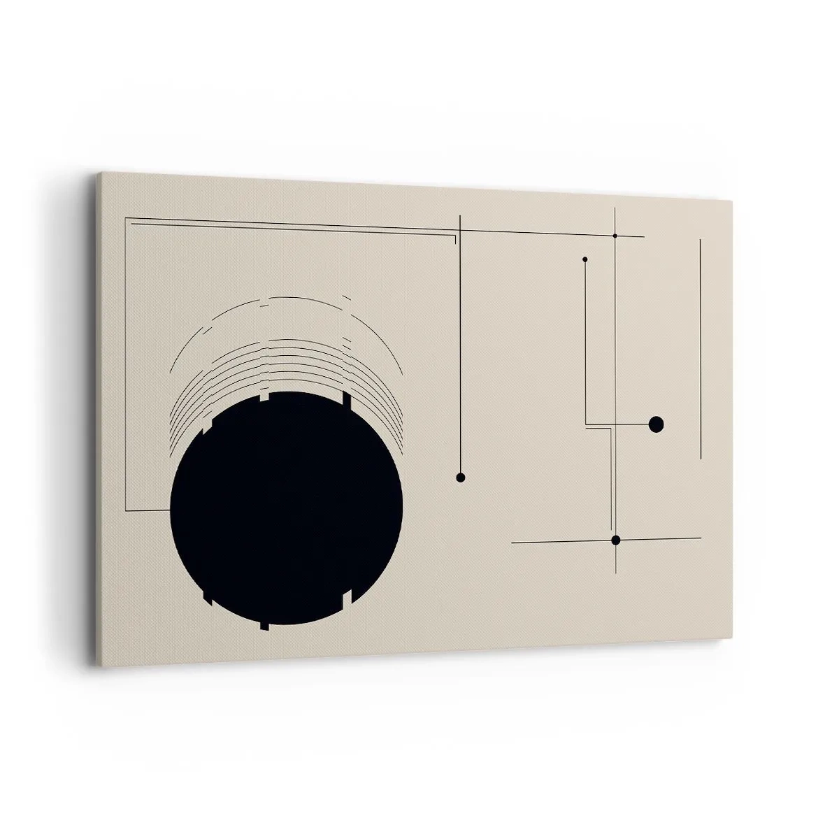Cuadro sobre lienzo - Impresión de Imagen - Líneas geométricas negras y un círculo sobre un fondo beige. - 100x70cm - Composición elástica y dinámica - Decoración de pared moderna para salón y dormitorio ARTTOR