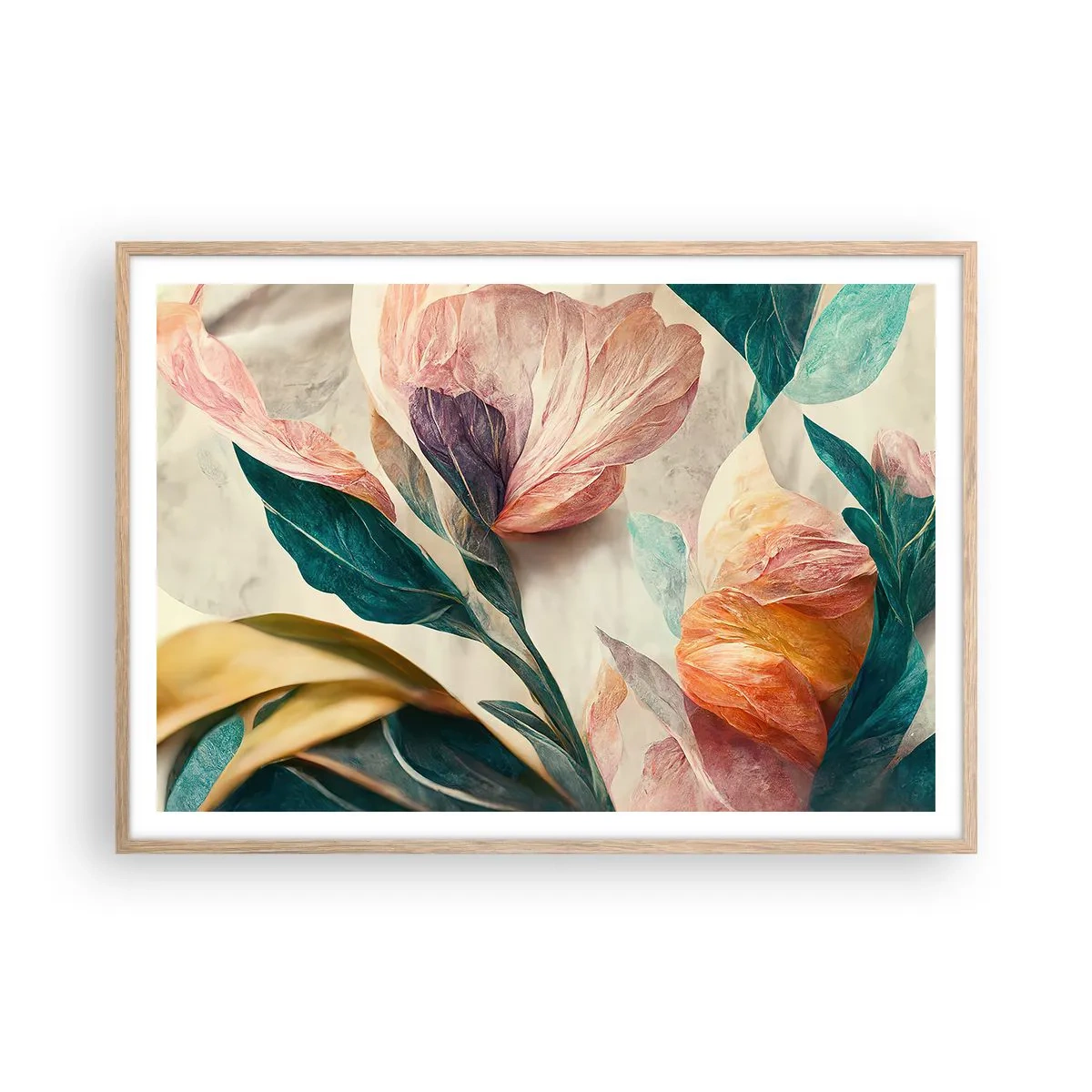 Póster en marco roble claro - Flores de las islas del sur - 100x70 cm