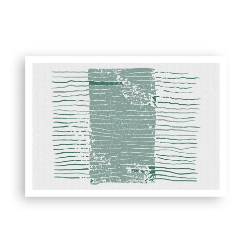 Póster - Patrón geométrico en tonos verde mar y blanco. - 100x70cm - Abstracción marina - Decoración de pared moderna para salón y dormitorio ARTTOR