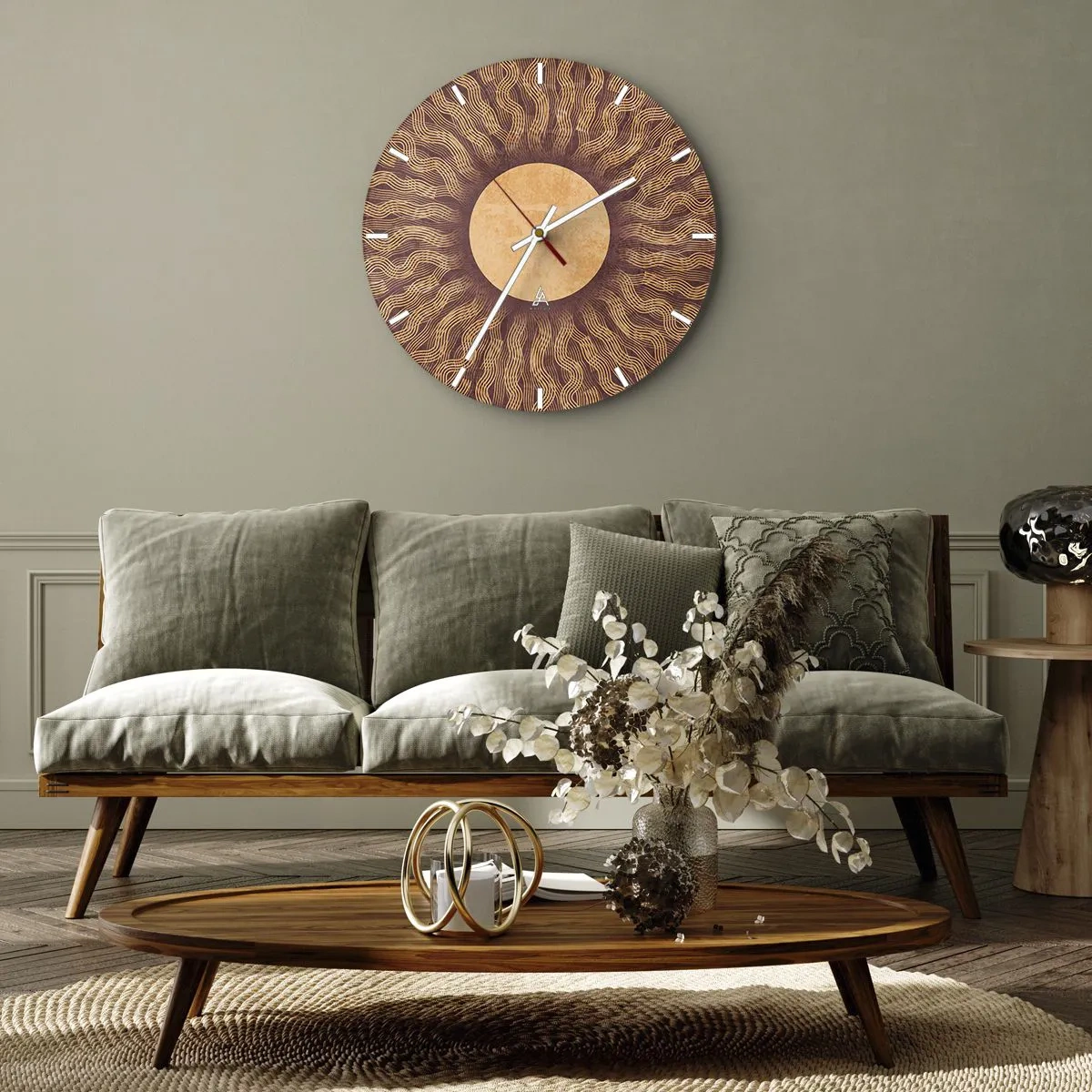 Reloj de pared - Reloj de vidrio - Icono del sol - 30x30 cm