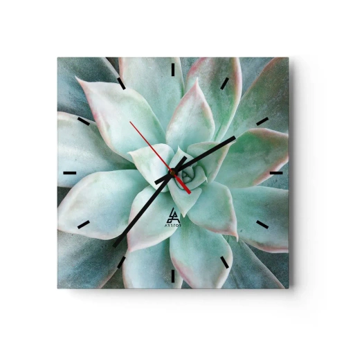 Reloj de pared - Reloj de vidrio - Primer plano de una suculenta verde - 30x30cm - El corazón del desierto - Decoración de pared moderna para salón y dormitorio ARTTOR