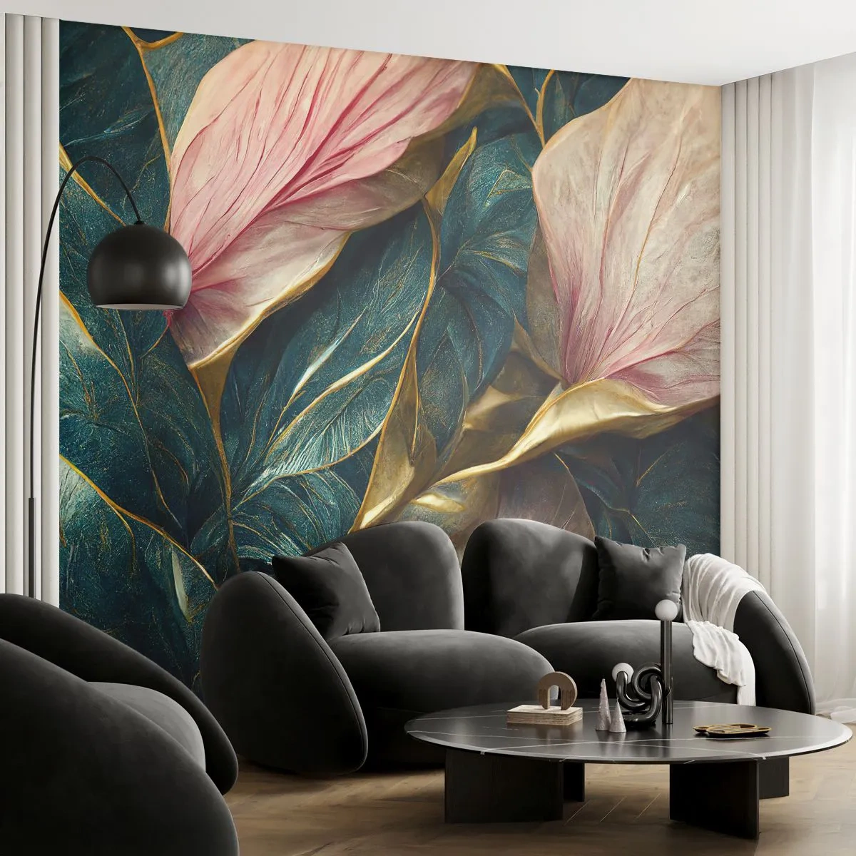 Fotomural Premium Sand - Elegancia y estilo naturales - Arte deco, flores, Elegancia - 150x105 cm