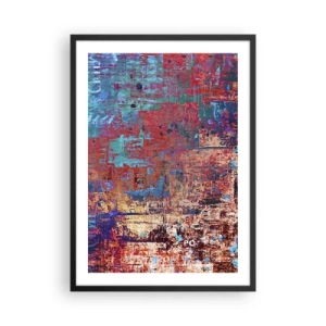 Póster en marco negro - Abstracción colorida con intensos tonos de rojo y azul. - 50x70cm - Memoria y olvido - Decoración de pared moderna para salón y dormitorio ARTTOR