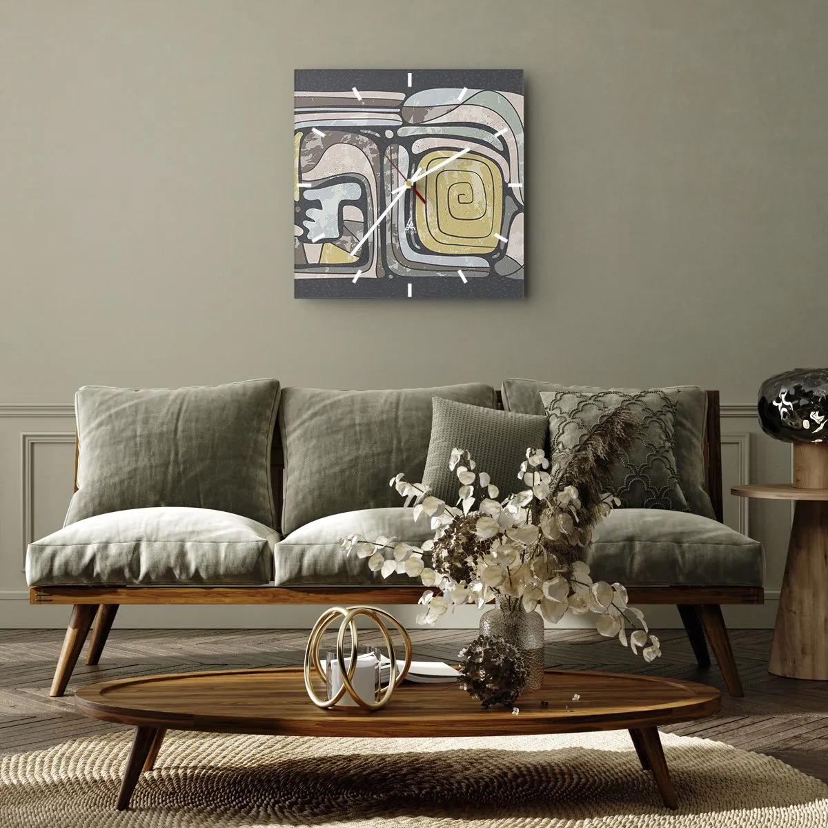 Reloj de pared - Reloj de vidrio - Abstracción con espíritu precolombino - 40x40 cm