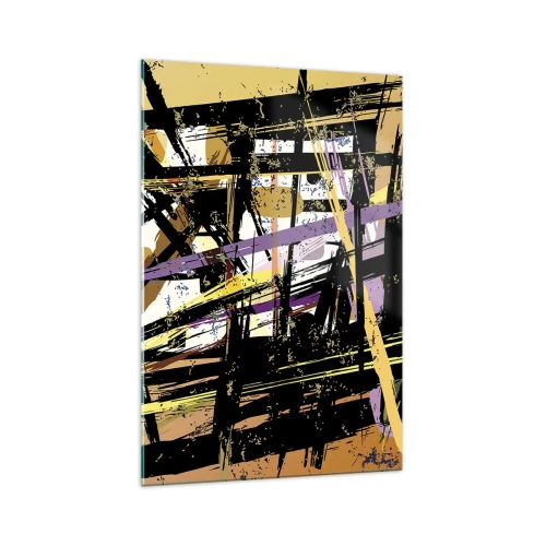 Cuadro sobre vidrio - Impresiones sobre Vidrio - Líneas y formas abstractas sobre un fondo beige - 70x100cm - Corte afilado - Decoración de pared moderna para salón y dormitorio ARTTOR