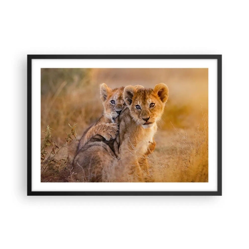 Póster en marco negro - Adorables cachorros de león en su entorno natural. - 70x50cm - ¡No molestar! Nos estamos divirtiendo - Decoración de pared moderna para salón y dormitorio ARTTOR