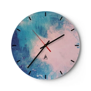 Reloj de pared - Reloj de vidrio - Composición abstracta en tonos azules y rosas. - 30x30cm - Abrazo azul - Decoración de pared moderna para salón, cocina y dormitorio ARTTOR