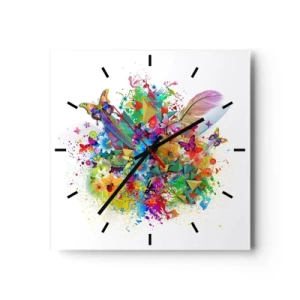 Reloj de pared - Reloj de vidrio - Motivo colorido con flores y mariposas. - 30x30cm - Un ramo de alegría - Decoración de pared moderna para salón y dormitorio ARTTOR