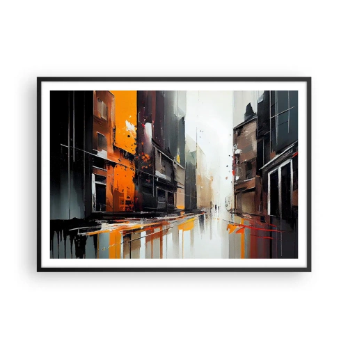 Póster en marco negro - Vista abstracta de una calle de la ciudad bajo la lluvia - 100x70cm - Día lluvioso - Decoración de pared moderna para salón y dormitorio ARTTOR