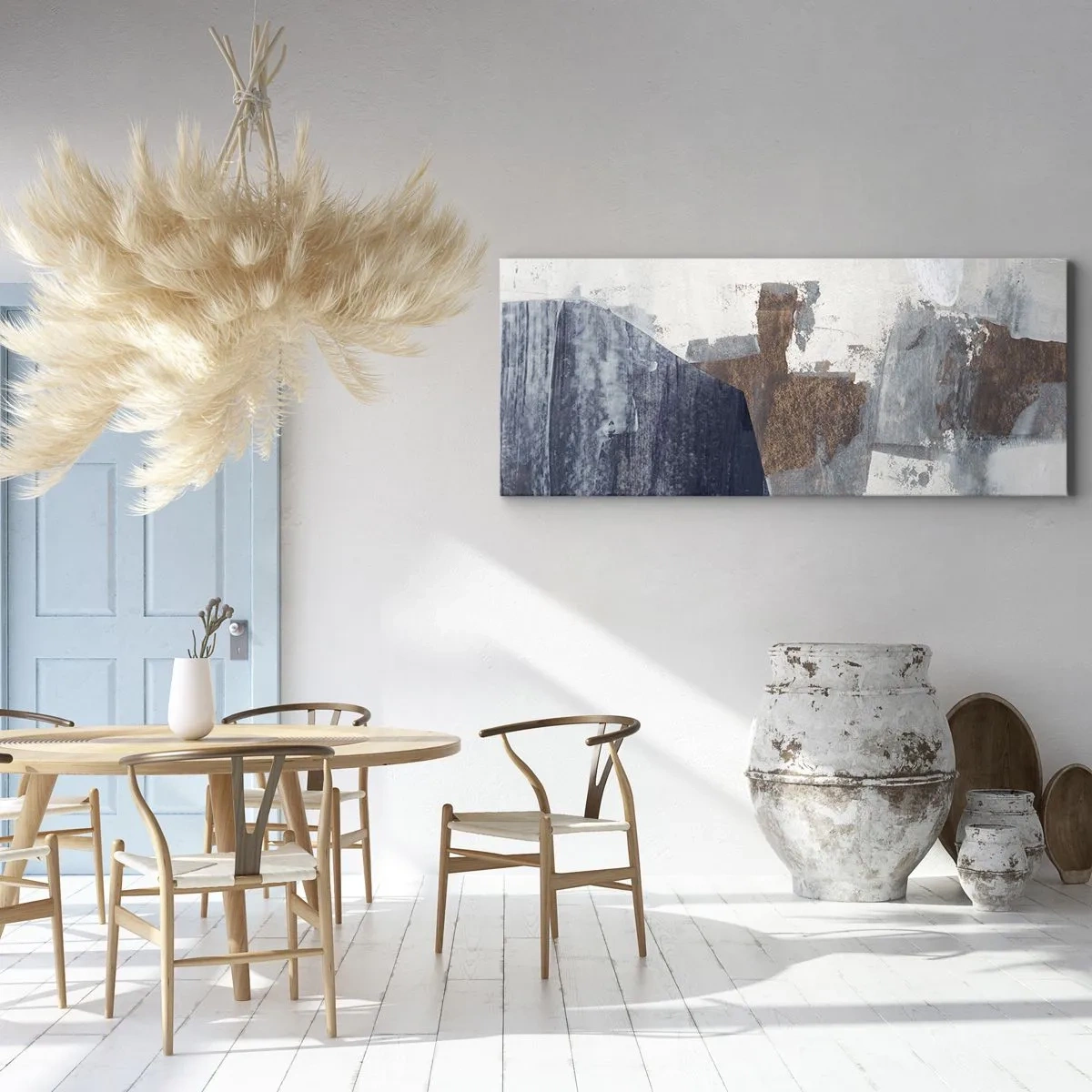 Cuadro sobre lienzo - Impresión de Imagen - Formas abstractas en tonos azules y marrones. - 120x50cm - Formas azules y marrones - Decoración de pared moderna para salón y dormitorio ARTTOR