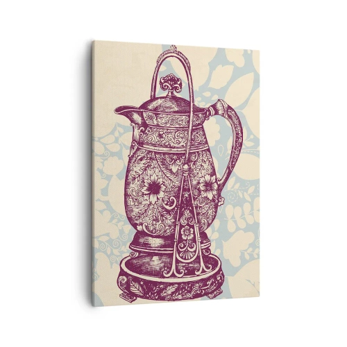 Cuadro sobre lienzo - Impresión de Imagen - Jarra estilizada con adornos sobre fondo floral. - 50x70cm - La belleza de lo cotidiano - Decoración de pared moderna para salón y dormitorio ARTTOR