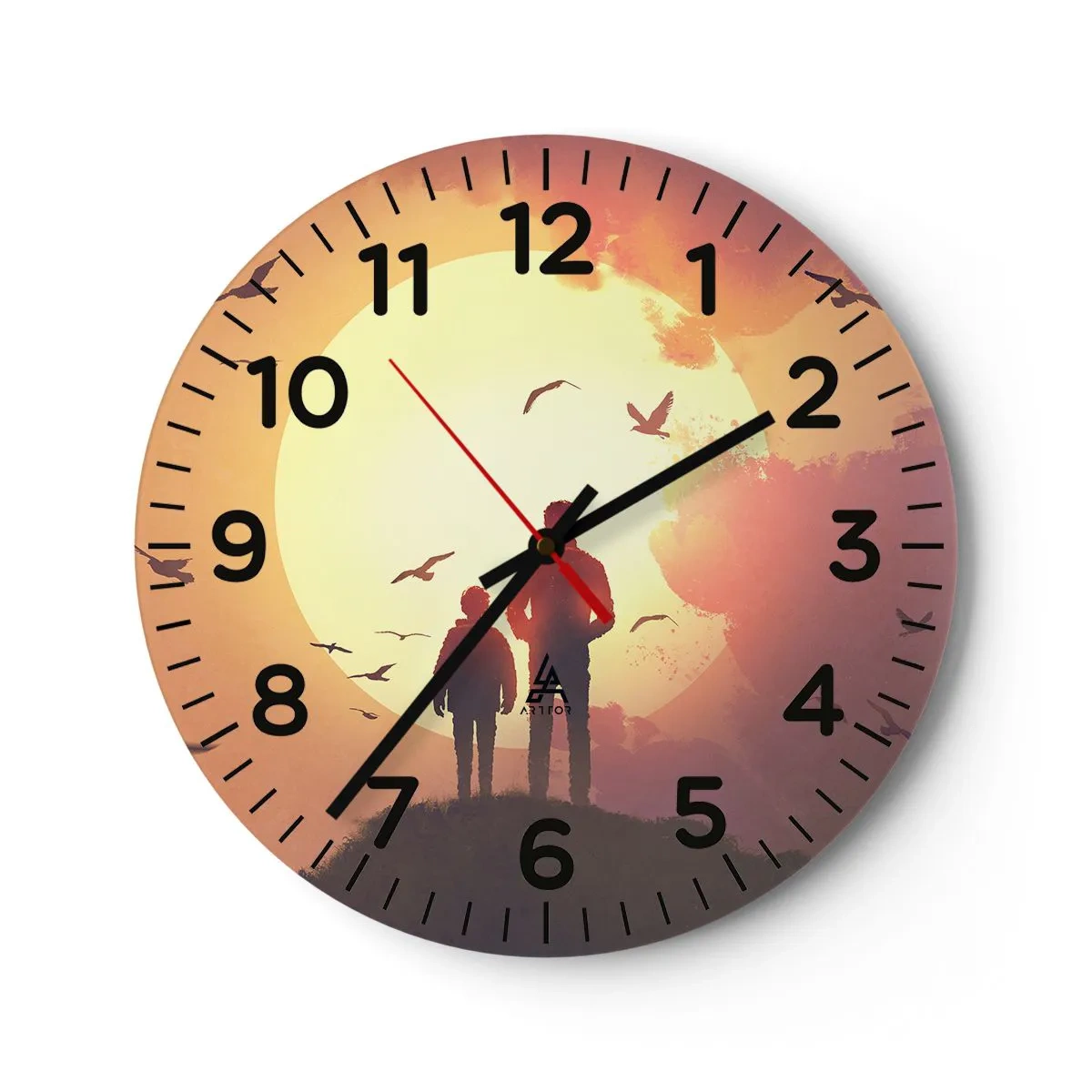 Reloj de pared - Reloj de vidrio - Cara a cara con el sol - 40x40 cm