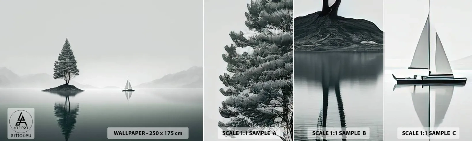 Muestra De Fotomural Standard Eco - Un sueño hecho realidad - Calma, Velero, Lago - 100x30 cm