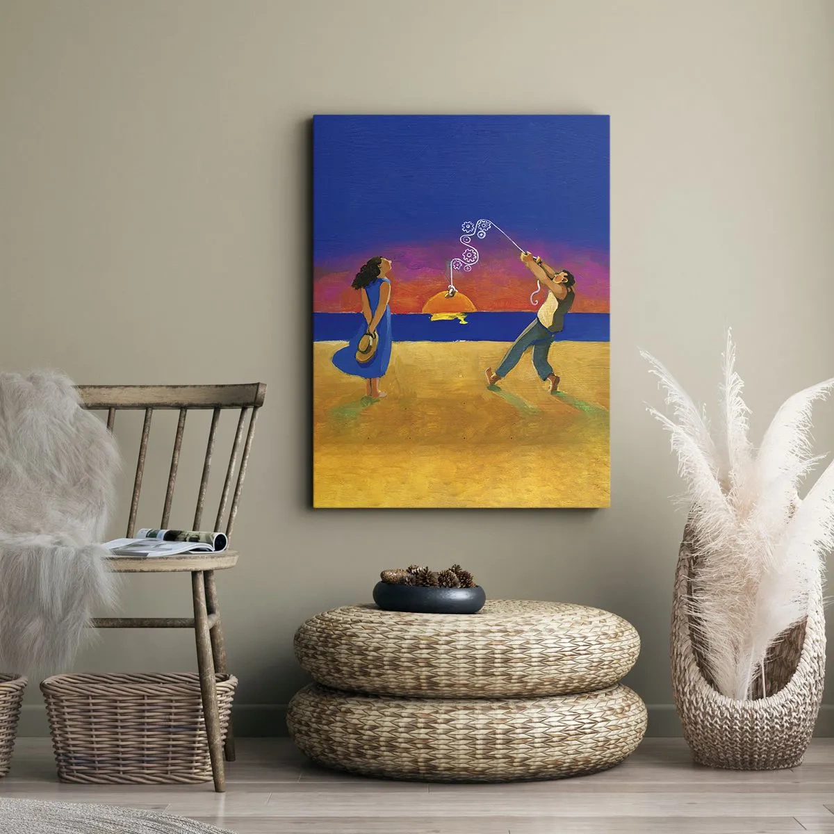 Cuadro sobre lienzo - Impresión de Imagen - Figuras junto al mar al atardecer - 80x120cm - Mucho más que una estrella del cielo - Decoración de pared moderna para salón y dormitorio ARTTOR