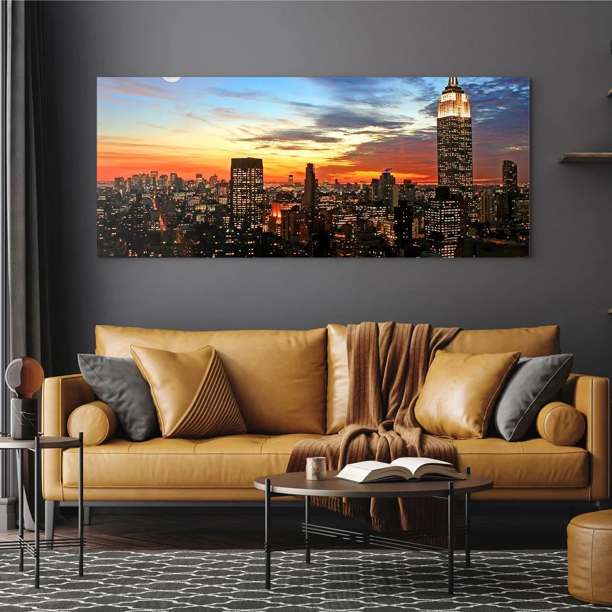 Cuadro sobre vidrio - Impresiones sobre Vidrio - Una luminosa noche americana - 90x30 cm