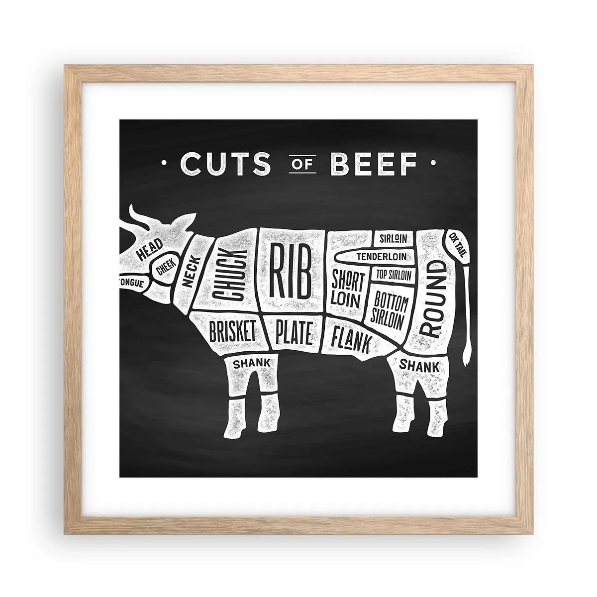 Póster en marco roble claro - Manual del carnicero - 40x40 cm