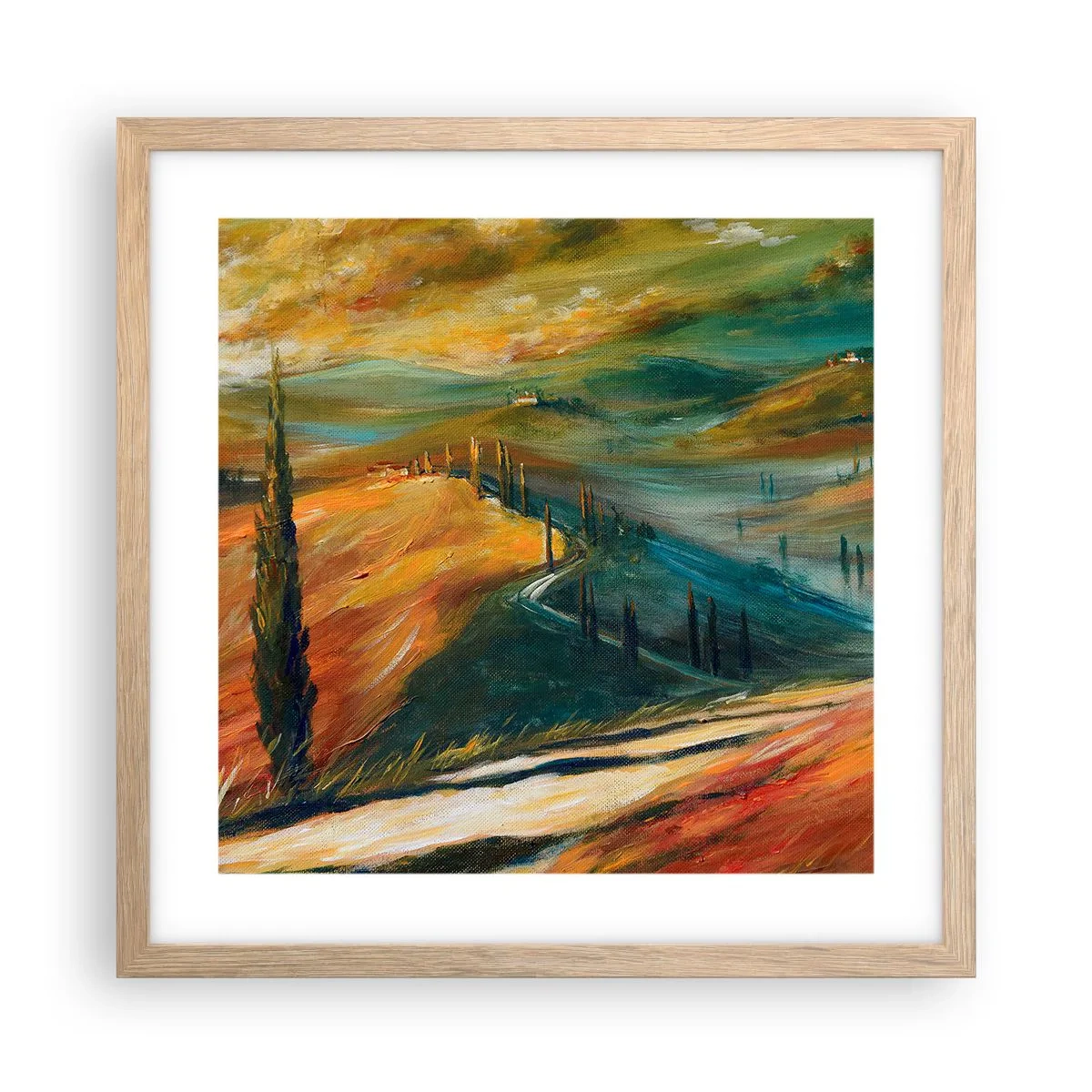 Póster en marco roble claro - Paisaje toscano - 40x40 cm