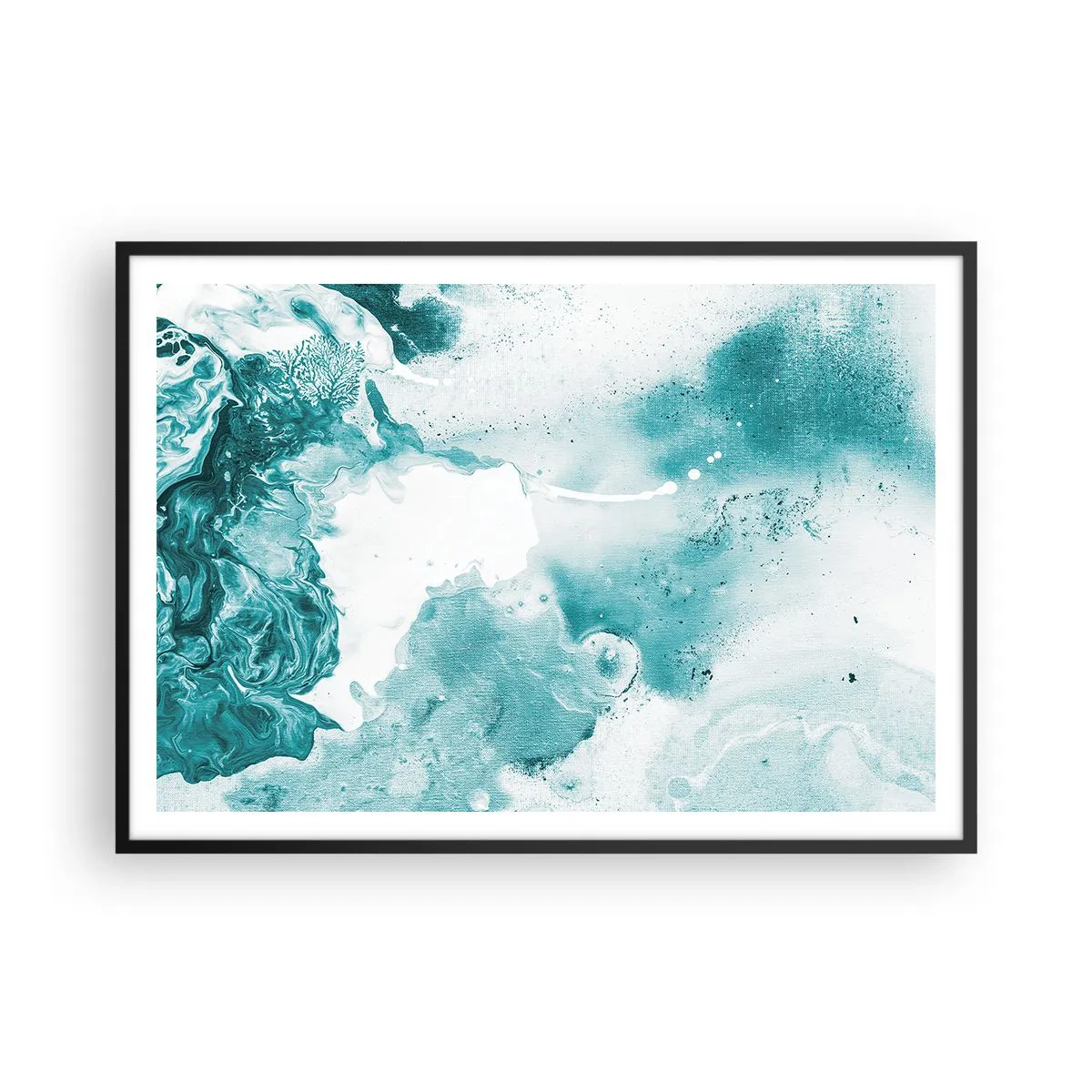 Póster en marco negro - Abstracción en tonos azules con delicados acentos de blanco. - 100x70cm - Remansos de azul - Decoración de pared moderna para salón y dormitorio ARTTOR