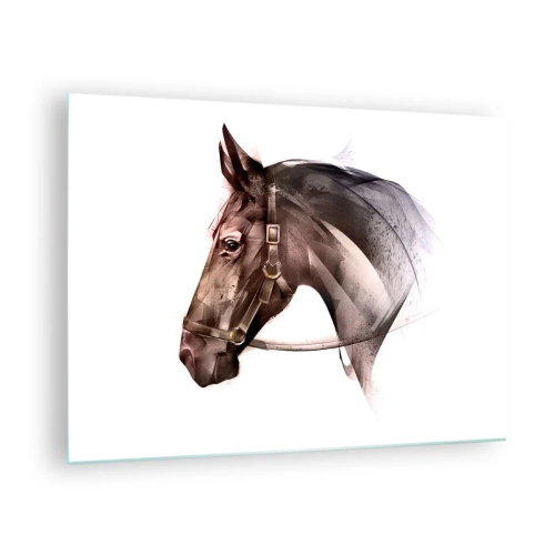 Cuadro sobre vidrio - Impresiones sobre Vidrio - Retrato de caballo en estilo artístico sobre fondo blanco. - 70x50cm - Elegancia - Decoración de pared moderna para salón y dormitorio ARTTOR