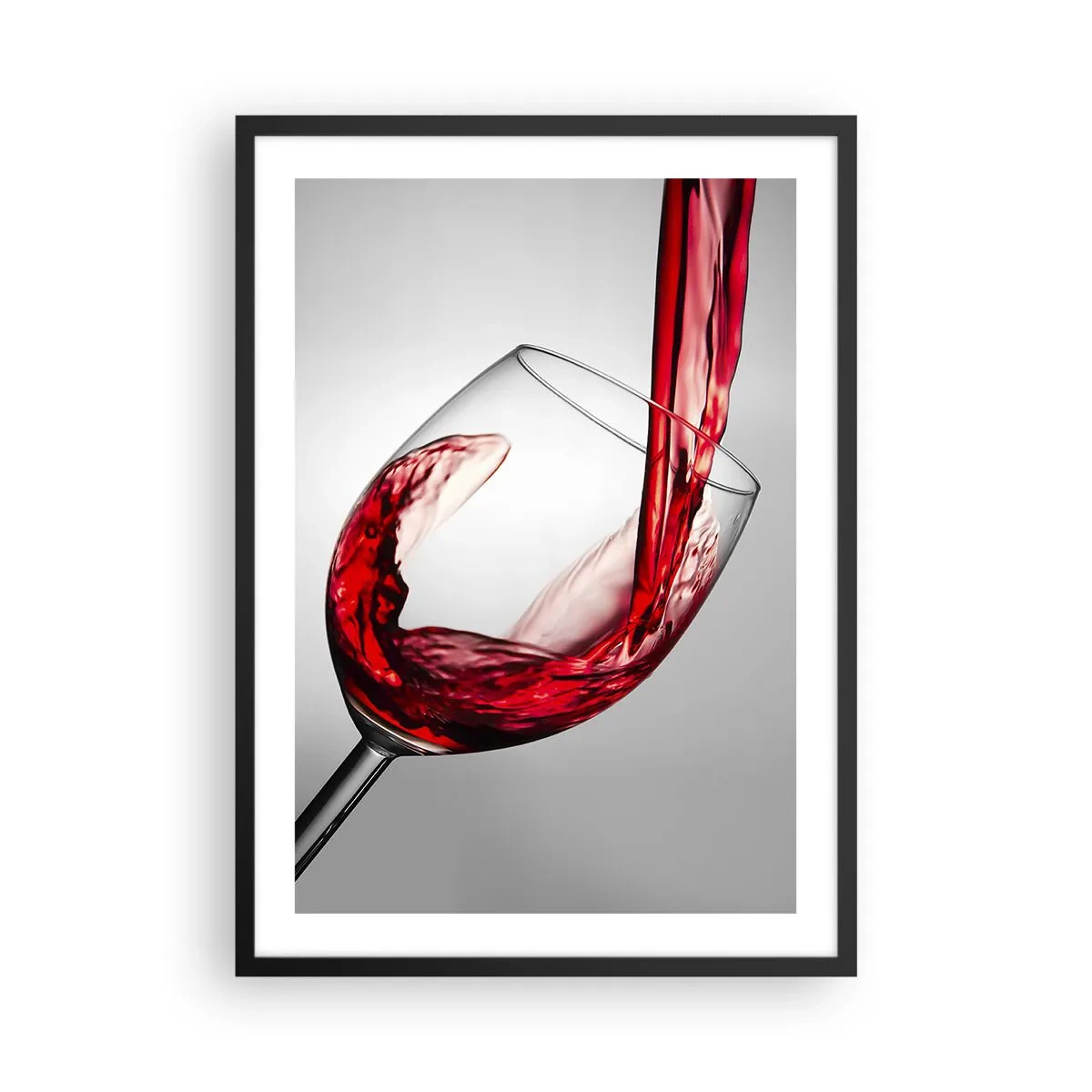 Póster en marco negro - Vino tinto vertido en una copa - 50x70cm - Color - Movimiento - Sonido - Decoración de pared moderna para salón y dormitorio ARTTOR