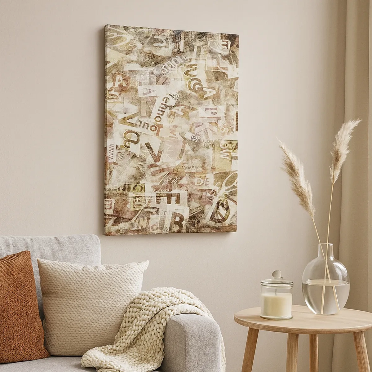 Cuadro sobre lienzo - Impresión de Imagen - Composición abstracta con letras y fragmentos de texto. - 50x70cm - Unificando el lenguaje - Decoración de pared moderna para salón y dormitorio ARTTOR