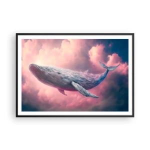 Póster en marco negro - Una ballena flotando en las nubes al atardecer. - 100x70cm - La reina de los mares asciende - Decoración de pared moderna para salón y dormitorio ARTTOR