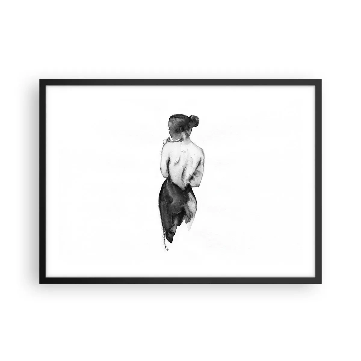 Póster en marco negro - La figura de una mujer capturada en sutil acuarela. - 70x50cm - Sin ella el mundo deja de tener sentido - Decoración de pared moderna para salón y dormitorio ARTTOR