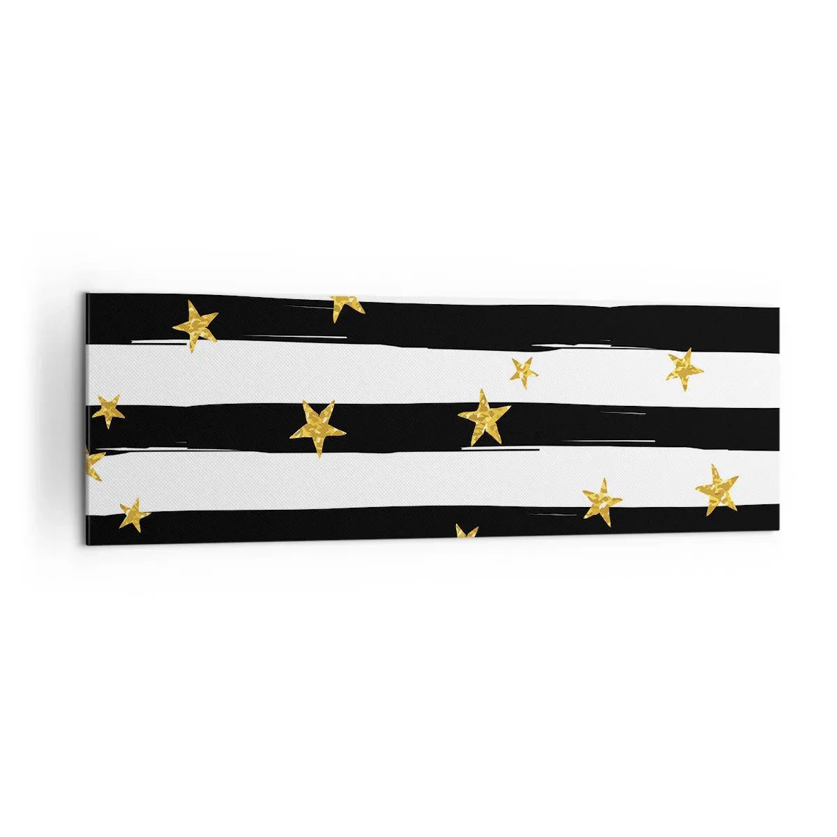 Cuadro sobre lienzo - Impresión de Imagen - Rayas blancas y negras con estrellas doradas - 160x50cm - Todos hemos nacido bajo una estrella de la suerte - Decoración de pared moderna para salón y dormitorio ARTTOR