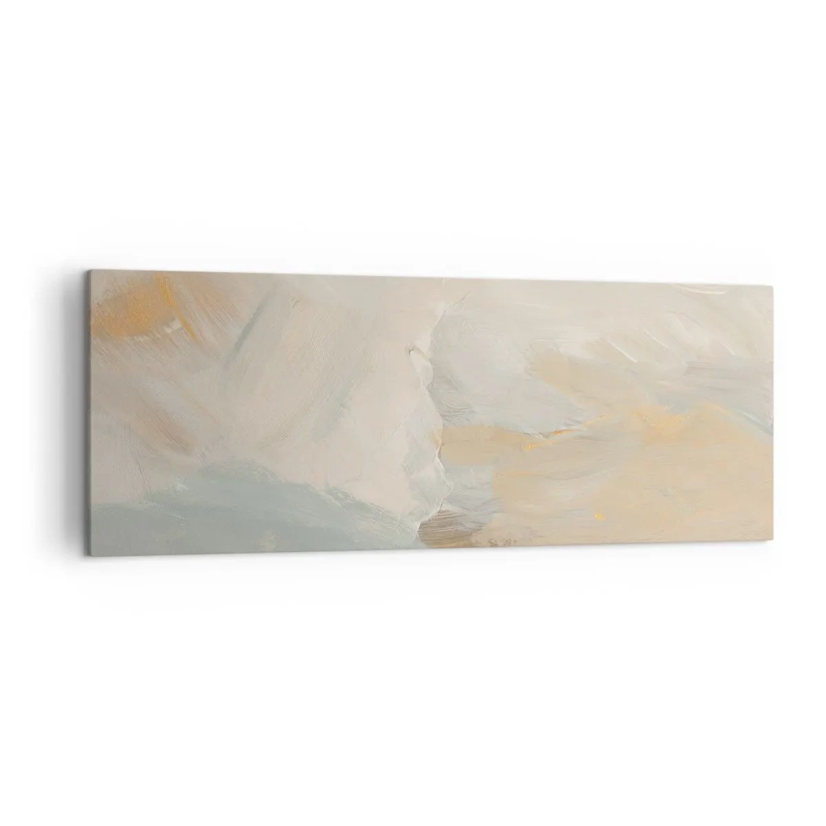 Cuadro sobre lienzo - Impresión de Imagen - Delicados trazos abstractos en tonos blancos y dorados. - 140x50cm - Abstracción - una tierra de dulzura - Decoración de pared moderna para salón y dormitorio ARTTOR