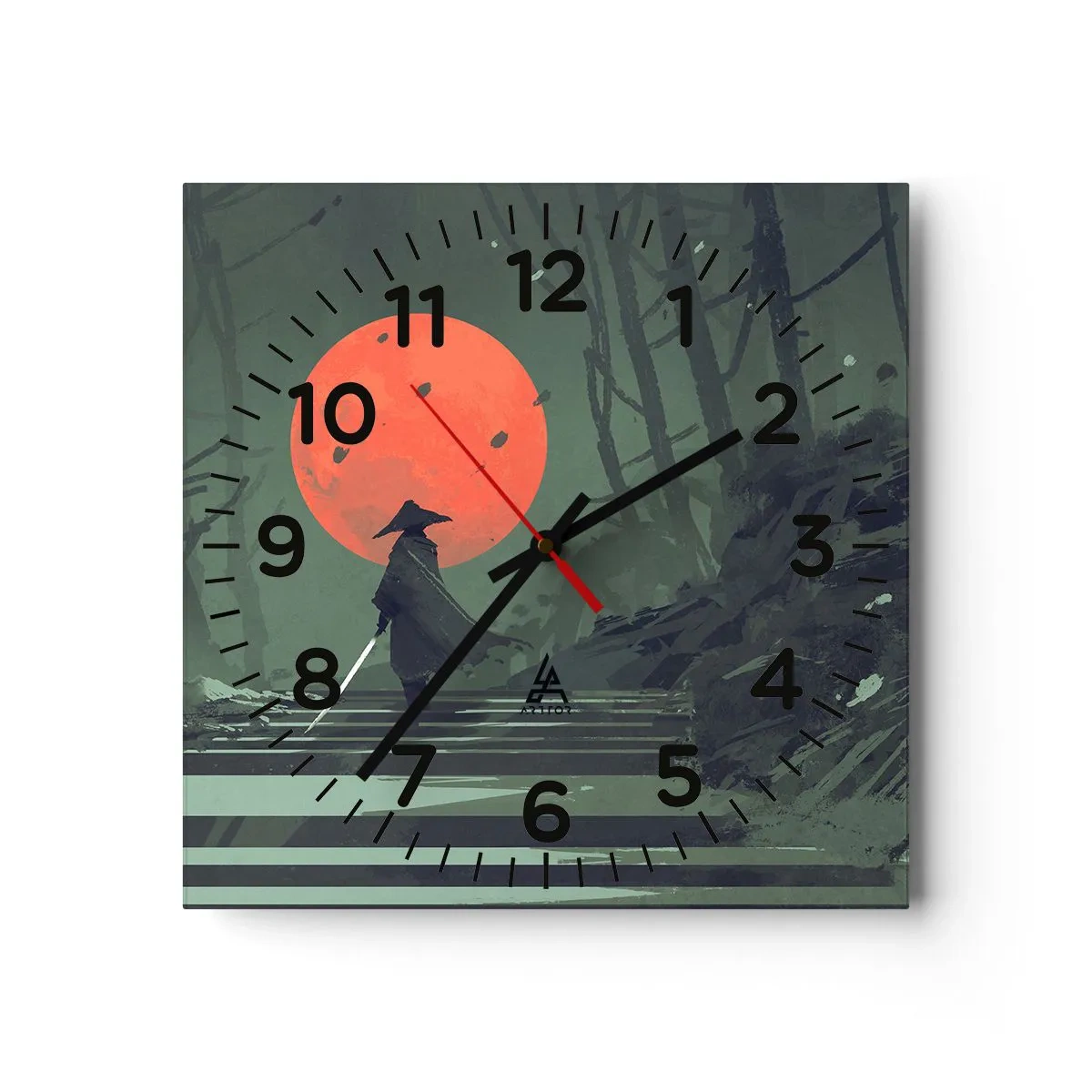Reloj de pared - Reloj de vidrio - Guerrero de la luna roja - 40x40 cm