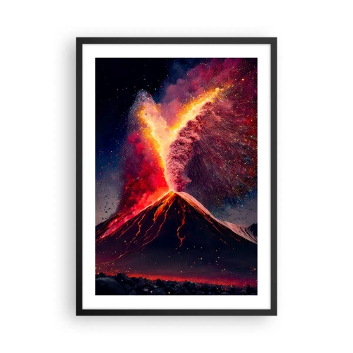 Póster en marco negro - Un volcán en erupción en un paisaje nocturno. - 50x70cm - Belleza y horror - Decoración de pared moderna para salón y dormitorio ARTTOR