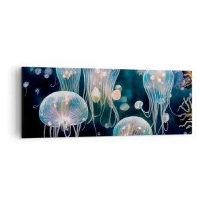Cuadro sobre lienzo - Impresión de Imagen - Delicadas medusas en el mundo submarino - 140x50cm - Globos submarinos - Decoración de pared moderna para salón y dormitorio ARTTOR