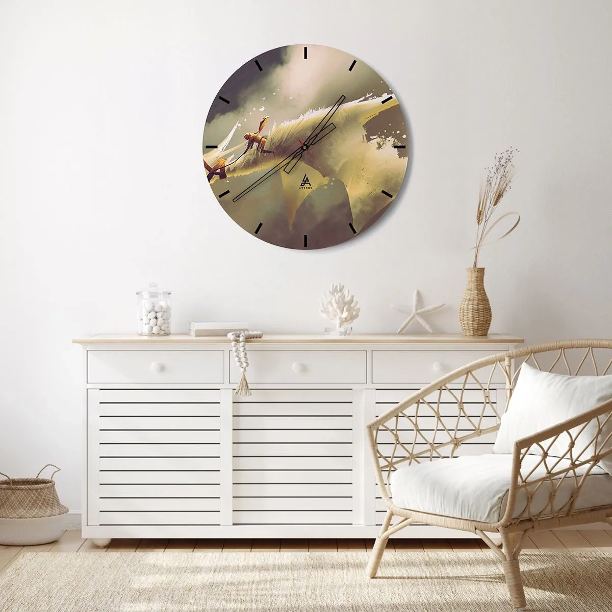 Reloj de pared - Reloj de vidrio - Un héroe en batalla contra un paisaje místico. - 30x30cm - Al rescate - Decoración de pared moderna para salón, cocina y dormitorio ARTTOR